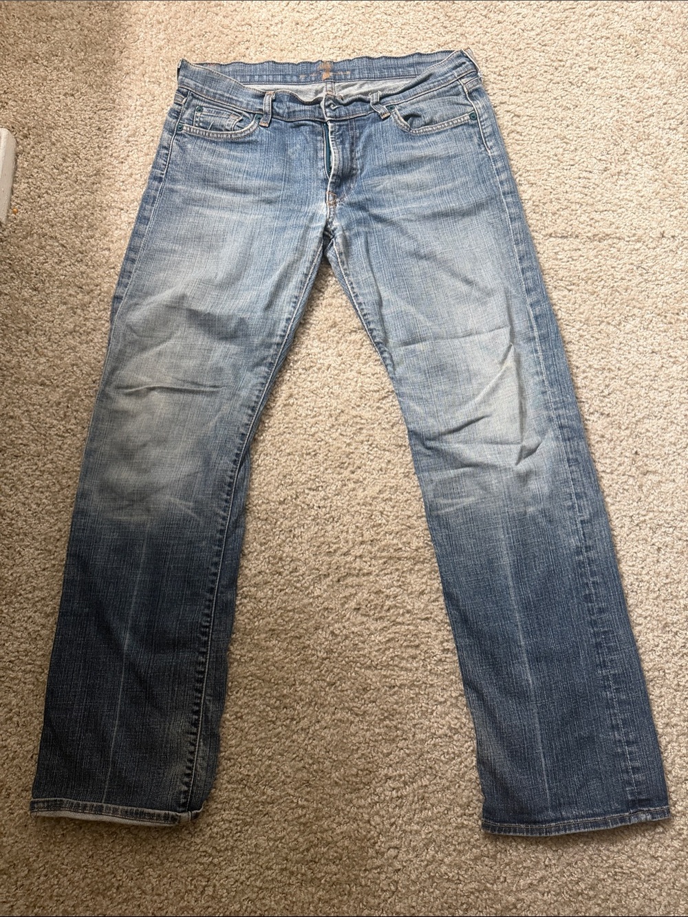 7 For All Mankind Women's Straight-Leg Faded Blue Jeans